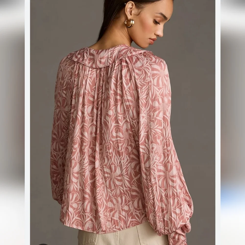 Anthroplogie Top Florance Balducci Femme Collared Blouse Size Large Romantic - Picture 3 of 8